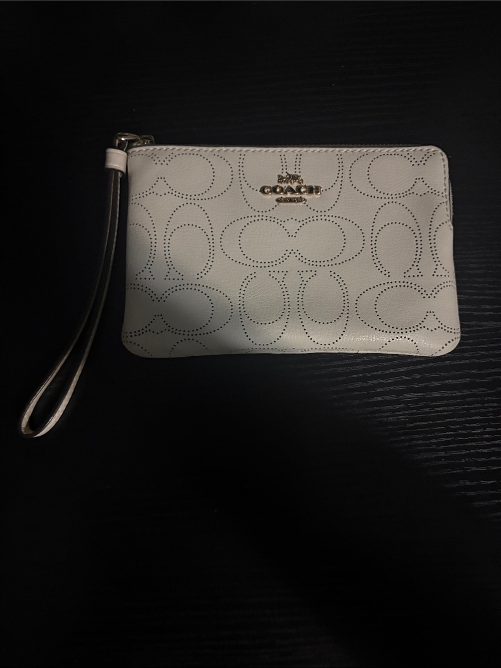 Coach Perforated Signature Wristlet in Cream with Gold Hardware